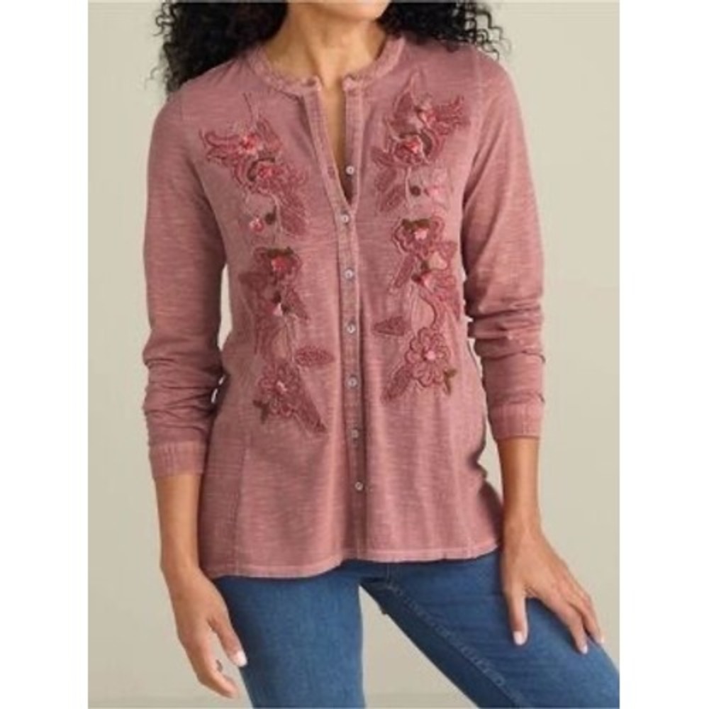 Soft Surroundings L'Enchanté Embroidered Buttoned Tunic Top S Boho Shabby Chic